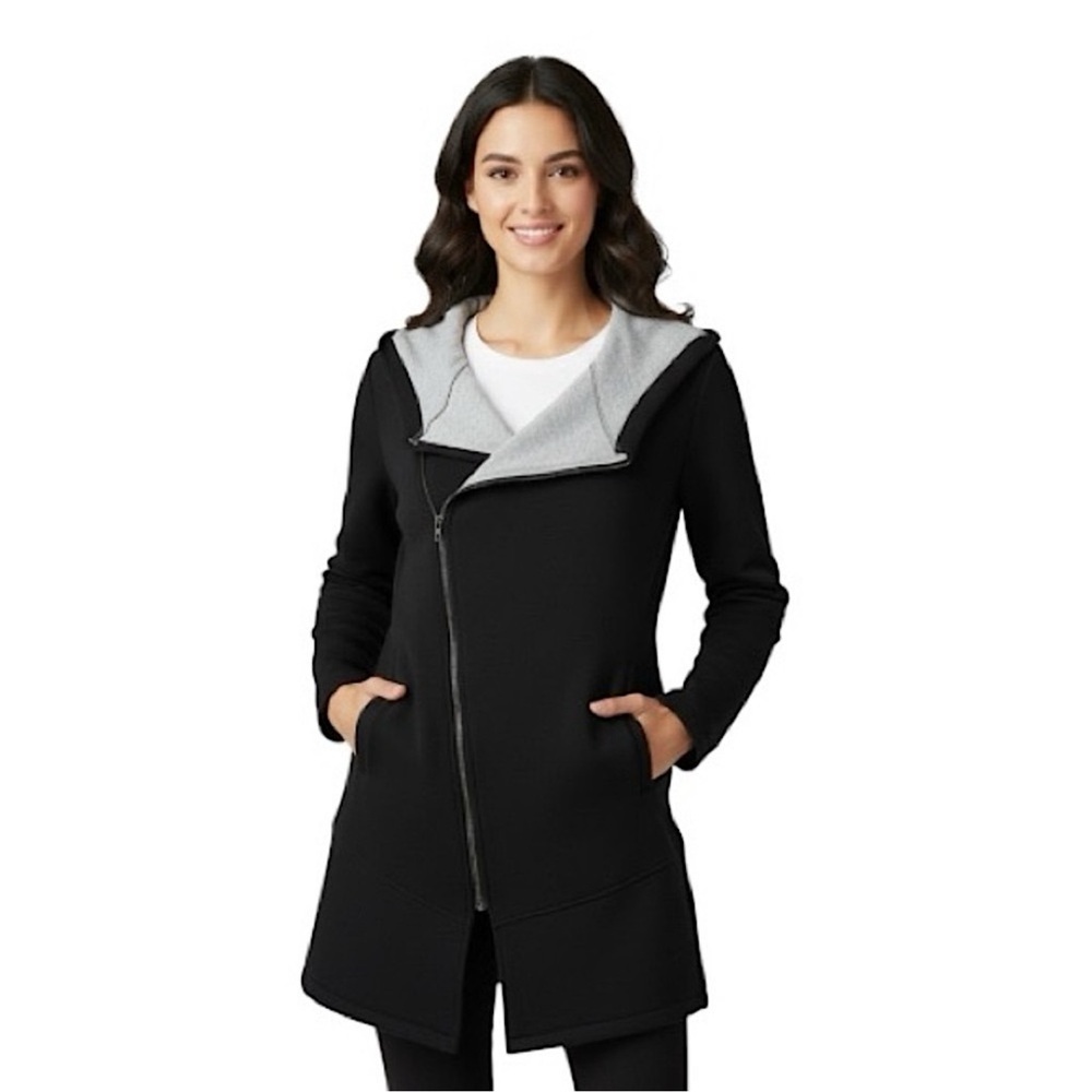 BETSEY JOHNSON Black Gray Performance Scuba Asymmetrical Zip Jacket S Small $100